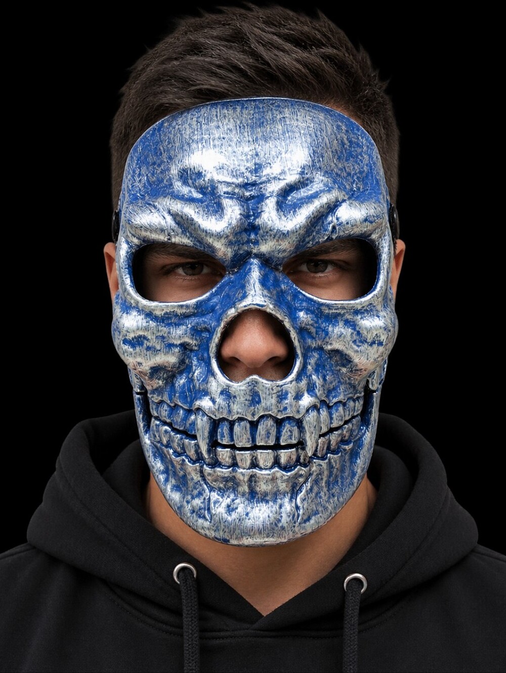 Blue Distress Skull Costume Mask - Mouth Mover / Movable Jaw - Halloween Cosplay